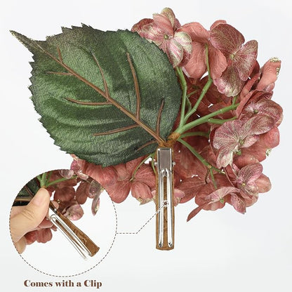 Hollyone Christmas Tree Ornaments 3Pcs Artificial Hydrangea Flowers Heads with Clips Glitter Fake Hydrangea Flower for Christmas Tree Floral Vintage Faux Hydrangea for Wedding Party Xmas Pink