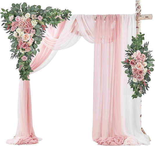Wedding Arch Flowers Kit (Pack of 5) 2pcs Large Floral Swag Arrangement and 3pcs Fabric Drap for Ceremony Reception and Backdrop Decoration (Dusty Rose and Blush)