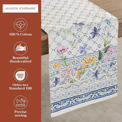 Maison d' Hermine Table Runner 100% Cotton Double Layer Table Runners 72 inches Long Decorative for Home Kitchen Dining Party Baby Shower Wedding Bridal Shower Spring Summer (Faience, 14.50" x 72")