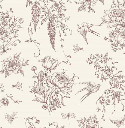 Vintage Floral Peel and Stick Wallpaper Red Floral Contact Paper 16.9"x118.1" Cream White and Red Flowers Bird Self Adhesive Wallpaper for Bathroom Waterproof Removable Wall Paper Cabinets Decorative