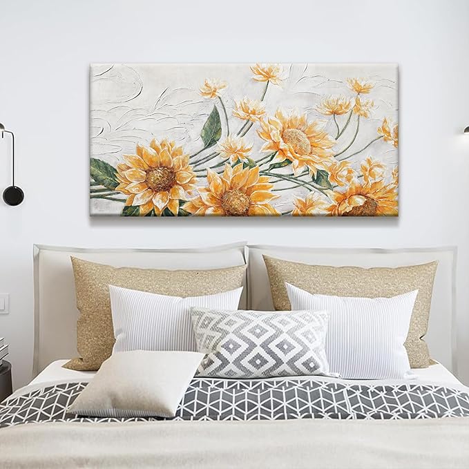 Suconvng Canvas Art Wall Decor Print Paintings Sunflower Wall Art Prints Pictures Decor Ready To Hang Pictures For Bedroom Bathroom And Office Kitchen Home Decor Artwork 20"×40"