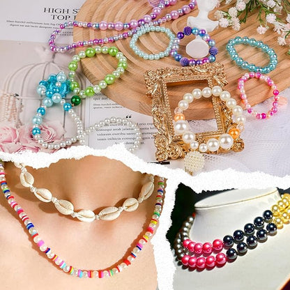 XSEINO About 1200+ PCS 6mm Imitation Pearl Style Glass Beads Bracelet Making Kit, 24 Assorted Colors Imitation Pearl Series Crystal Beads for Jewelry Making and DIY Crafts, Friendship Bracelets