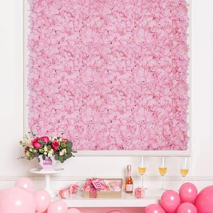 LOYALHEARTDY 20 PCS Artificial Flower Wall Panel 24" x 16" Faux Flowers Wall Decoration Light Pink Hydrangea Flower Panels Wall for Home Party Wedding Christmas Festival Photo Backgdrop Decor