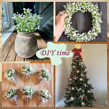 24Pcs Babys Breath Artificial Flowers Bulk, 11inch Fake Baby Breath Flowers White Faux Gypsophila Real Touch Flowers for Outdoors Wedding DIY Bouquet Arrangement Party Home Table Decor