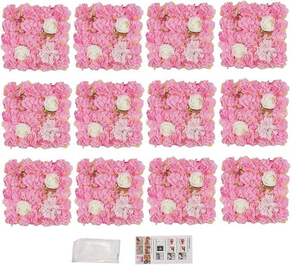 12Pcs Artificial Flower Wall Panel 3D Floral Backdrop Walls15 X 15" Flower Wall Decor Panel Flower Backdrop for Party Home Background Decor, Pink