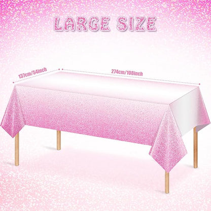 FunnyPars 3 Pack Ombre Pink Plastic Tablecloth for Parties,Gradient Pastel Pink Disposable Tablecloths Rectangle Tables,Light Pink Sprinkle Table Cover Wedding Birthday Anniversary Party,54x108Inch