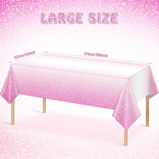 6 Pack Ombre Pink Plastic Tablecloth for Parties, Gradient Pastel Disposable Tablecloths for Rectangle Tables, Light Sprinkle Table Cover for Wedding Birthday Anniversary, 54 x 108 Inch
