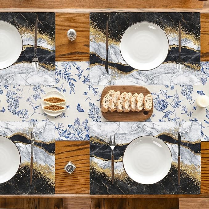 Abstract Marble Placemats Set of 4, Placemats for Dining Table,Heat Resistant Stain Resistant Wipeable Table Mats for Kitchen Dining Holiday Party Home Decor,12x18 Inch