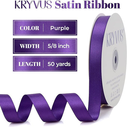 Purple Satin Ribbon, Double Faced 5/8 Inch X 50 Yards Purple Ribbon, Premium Satin Ribbon for Gift Wrapping, Crafts, Hair Bow Making, Sewing, Flower Bouquet, Wedding Party Decor