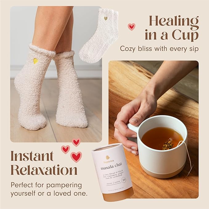 Unboxme Birthday Gift Basket for Women - Soothing Self Care Box with Fluffy Socks, Ceramic Mug, Chai Tea, Honey & Cinnamon for Mom, Sister, Friends and Coworkers