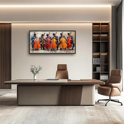 Music Cello Large Wall Art Musician Performance Pictures Wall Decor Musical Canvas Vintage Print Painting Modern Artwork Home Decoration for Living Room Bathroom Bedroom Office Framed 60"x30"
