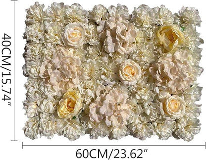 6 Pack Artificial Flower Wall Panels 24" x 16" Flower Wall Panel Wall Backdrop Faux Hydrangea and Rose Flower Backdrop Panels for Flower Wall Decor Wedding Party Event Decoration (6 PCS, Khaki)