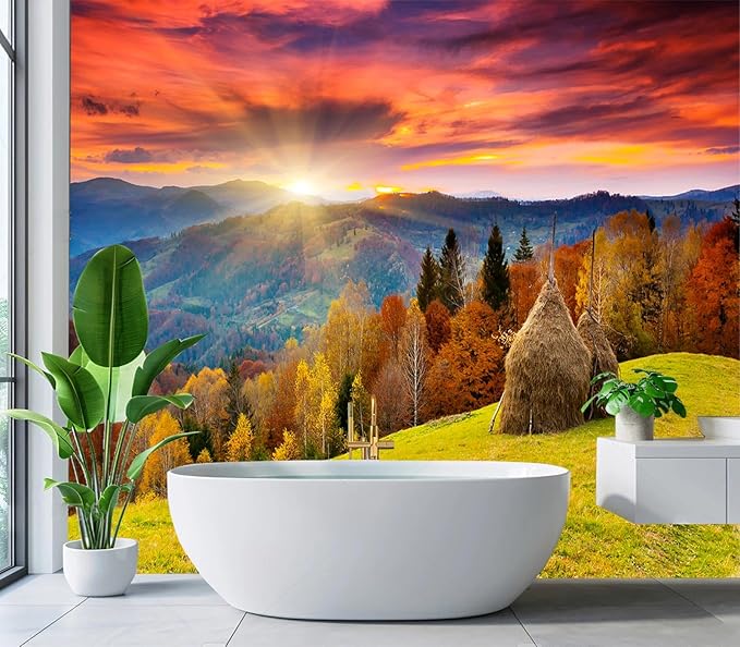 Cliouar-The Mountain Autumn Landscape with Colorful Forest Peel and Stick 90" x 67"