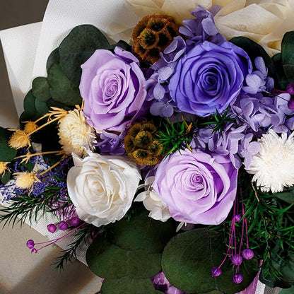 Perfectione Roses 4 Roses Mixed Bouquet for Mother's Day, Flowers for Delivery, Preserved Flowers Birthday Gift for Women Mom Wife Grandma Her, Light Purple