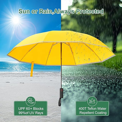 4-in-1 Inverted Travel Umbrella Compact, Automatic Large Umbrellas for Rain & Sun, Portable Windproof Umbrella for Backpack, Reverse Folding Umbrella for UV with Reflective Strips,Lightweight