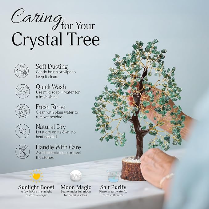FASHIONZAADI Green Aventurine Crystal Tree, Crystals and Stones, Gem Tree, Healing Gemstones and Crystals Home Decor, Meditation Decor, Spiritual Gifts for Women, Good Luck Gift