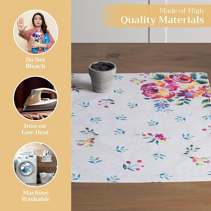 Maison d' Hermine Placemats Set of 4 100% Cotton Washable Cloth Place Mats, Reusable Table Mats for Kitchen Dining Decoration, Party, Wedding, Restaurant Spring/Summer (Rose Garden, 13" x 19")