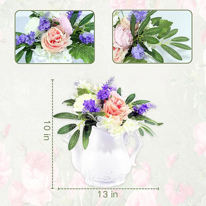 Artificial Flowers in Teapot Vase,Centerpieces Coffee Table Decor,Artificial Flower Arrangement for Home Party Office Wedding Kitchen Room