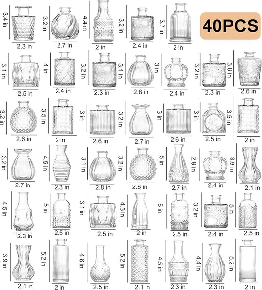 Glass Bud Vases Set of 40 PCS, Small Flower Vases for Wedding Centerpiece Table Decoration, Vintage Vase in Bulk for Flower Arrangements, Mini Vase for Birthday Party, Festival Home Decor,Clear