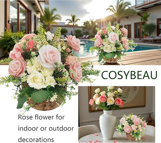 Artificial Flowers 25pcs Fake Roses, Pinkish White Foam Rose Faux Flower for Wedding Bouquet Bridal Shower Centerpieces Floral Arrangements Home Decorations Party Backdrops Table
