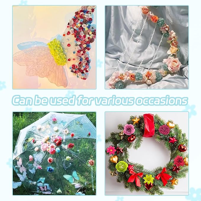 Featuman Green Artificial Flowers Heads for Decoration, 40 Pcs Faux Daisy Baby's Breath Fake Rose Small Flowers, Faux Flowers Head Fabric Flower for Crafts, Birthday, Hair Cap Dress Decoration