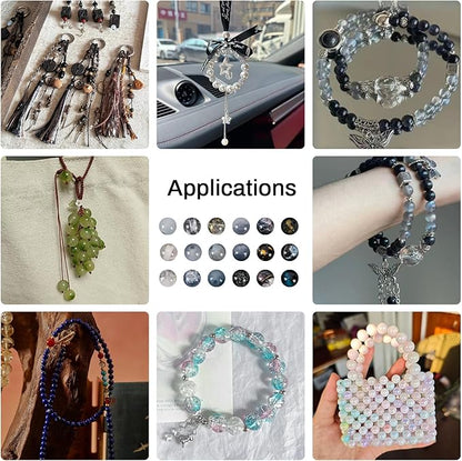 Tunmiok Glass Beads for Jewelry Making Kit with Metal Charms & Crystal String - Includes Spacers, Flower Holders - Bracelet kit, Necklace, Earring Set Supplies for Adults (Black)