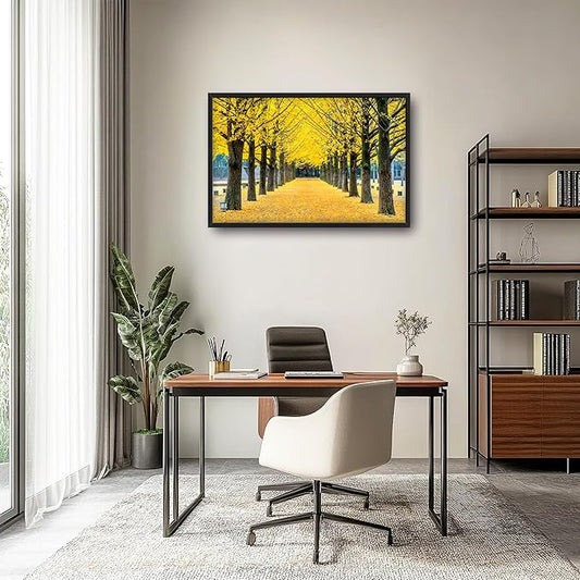 Framed Large Pictures Wall Art for Living Room, Yellow Ginkgo Trees Oversized Wall Decor Nature Scenery Landscape Canvas Painting Modern Extra Large Framed Artwork for Bedroom Office 36"x24"