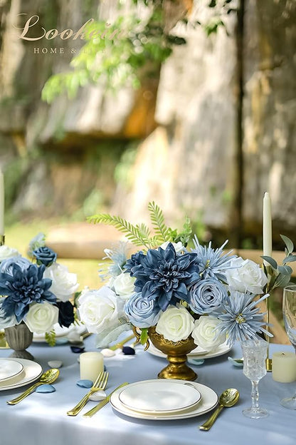 Lookein Artificial Flowers for DIY Wedding Decoration Bridal Bouquet Table Centerpieces Flower Garland Wreaths Aisle Arch Flower Decoration Home Decor, Retro Dusty Blue