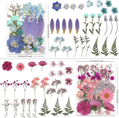 110P 4 Color Long Stem Dried Flowers for Crafts, Real Natural Pressed Flowers in Mixed Tones for Resin Art, DIY Crafts, Jewelry & Candle Decor – Tweezers Included