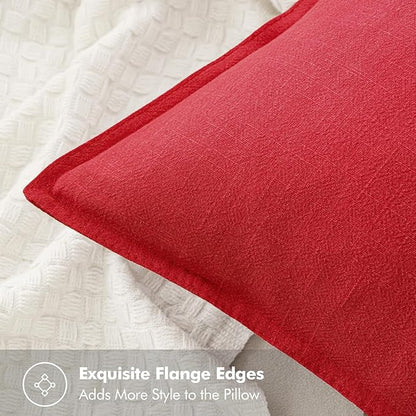 MIULEE Christmas Decorative Linen Pillow Covers 16x16 Inch Red Boho Farmhouse Neutral Couch Throw Pillows for Bed Pack of 2 Accent Modern Pillowcase Sofa Livingroom Home Decor