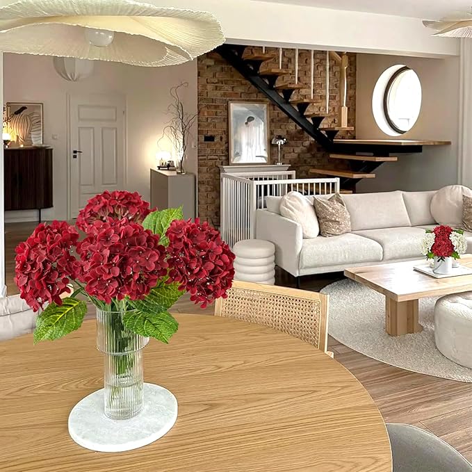 Hydrangea Artificial Flowers, Lifelike Latex Silk Real Touch Faux Hydrangea Flowers, Artificial Hydrangeas Bouquet for Wedding Centerpieces Tables Party Home (Red)