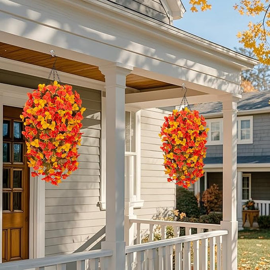 2 pcs Artificial Faux Bougainvillea Fall Flowers Plants for Outdoor Outside Decoration, Fake Silk UV Resistant Long Trailing Vines for Front Door Porch Planter Balcony Decor