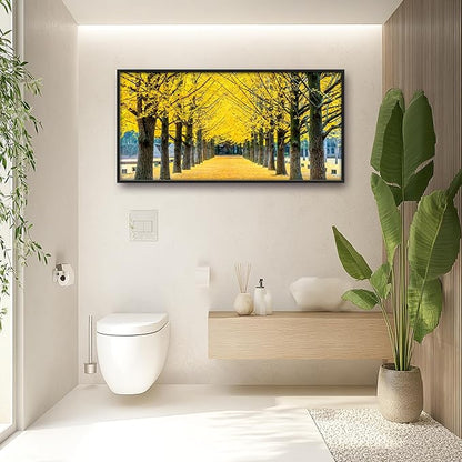 Framed Large Pictures Wall Art for Living Room, Yellow Ginkgo Trees Oversized Wall Decor Nature Scenery Landscape Canvas Painting Modern Extra Large Framed Artwork for Bedroom Office 60"x30"