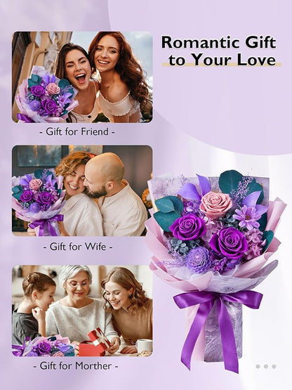 Eterfield Flowers for Delivery Prime, Forever Flowers Bouquet, Preserved Roses and Purple Flowers Birthday Gifts for Her Women Wife Mom Grandma Graduation Valentine's Day Mother's Day