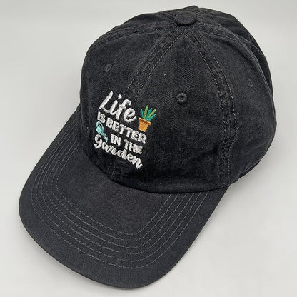 Cute Flower Hat, Elegant Floral Embroidered Adjustable Baseball Cap for Men Women, Gifts for Flower Lovers, Black