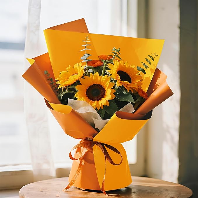 WRAPAHOLIC 20 Sheets Flower Wrapping Paper - 22.4 x 22.4 inch Lemon Yellow Color Water-Resistant Floral Bouquet Wrapping Paper, Florist Supplies Packaging for Fall, Halloween, Wedding Birthday Gift DIY