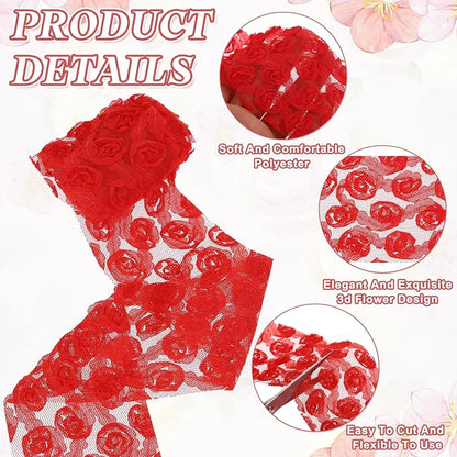 uxcell 2PCS Lace Trim Ribbon, 2.36 inch - 1 Yard 3D Rose Floral Embroidery Ribbons Edge Trimming for Sewing, Wedding Dress, DIY Crafts, Decoration Accessories, Light Red