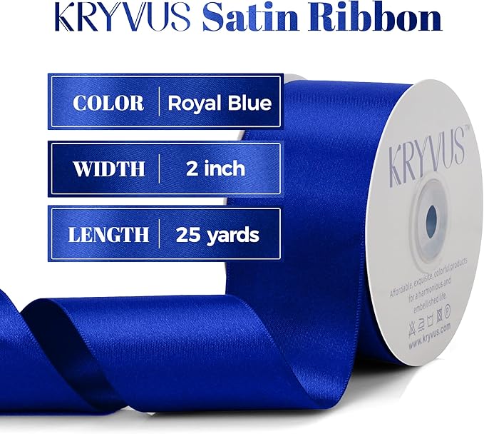 Royal Blue Satin Ribbon, Double Faced 2 Inch X 25 Yards Royal Blue Ribbon, Premium Satin Ribbon for Gift Wrapping, Crafts, Hair Bow Making, Sewing, Flower Bouquet, Wedding Party Decor