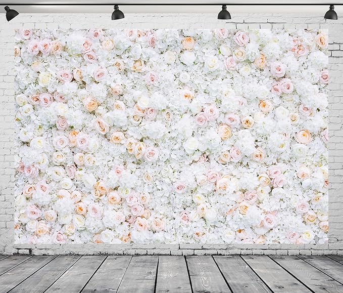 BELECO 5x4ft Fabric Flower Wall Backdrop Pink White Roses Flowers Floral Wall Background Backdrop Valentine's Day Party Engagement Newborn Baby Shower Birthday Wedding Photoshoot Studio Props
