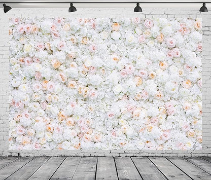 BELECO 9x6ft Fabric Flower Wall Backdrop Pink White Roses Flowers Floral Wall Background Backdrop Valentine's Day Party Engagement Newborn Baby Shower Birthday Wedding Photoshoot Studio Props