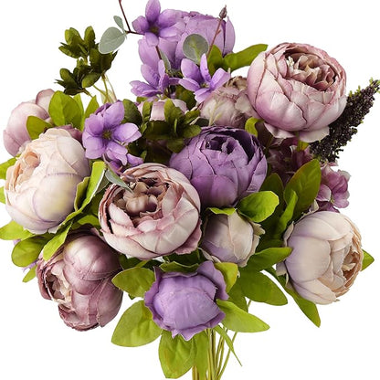FiveSeasonStuff Rosy Brown and Purply Magenta Vintage Artificial Peonies Silk Flowers and Hydrangeas for Wedding Bridal Home Decor – Beautiful Floral Centerpiece Bouquet (Rustic Harmony)