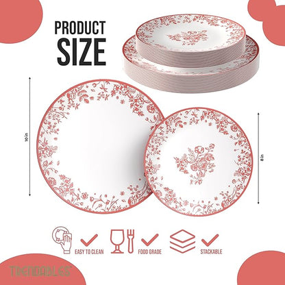 Trendables Plastic Plates For Party Supplies, Floral Disposable Plates For Party & Weddings 40 Pcs - 20 x 8 Dessert Plates & 20 x 10 Plastic Dinner Plates, Plate Set Disposable Dinnerware Sets