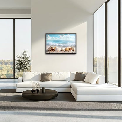 Beach Seashells Large Wall Art Framed Wall Decor for Living Room Ocean Pictures Oversized Canvas Print Painting Modern Extra Large Framed Artwork for Bedroom Office Home Decor 36"x24"