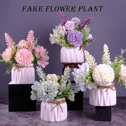 Artificial Potted Flowers Pink, Small Ceramic Vase Fake Flower Plants Desktop Decoration Indoor for Home and Office, Faux Flowers Hydrangea Decora for Table,Bookshelf,Bedroom,Living Room,Party.(Pink)