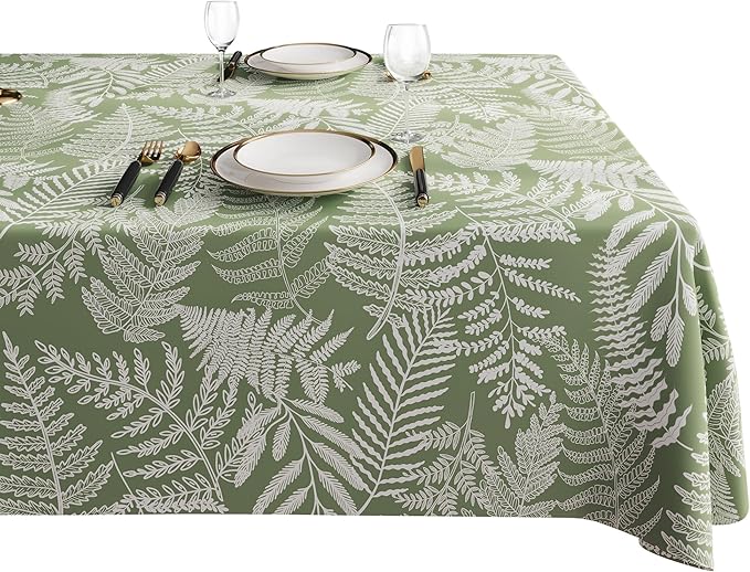 Rectangle Table Cloth,100% Waterproof Tablecloth Oil Proof Spill Proof Vinyl Table Cloth, Wipe Clean Plastic Table Cover for Dining, Camping, Indoor and Outdoor 54" x 78",Green Leaves
