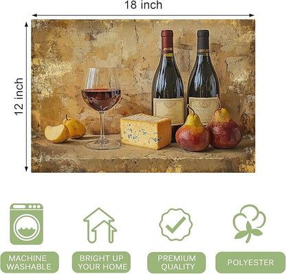 Retro Red Wine Placemats Set of 6 Washable Table Mats Vintage Mid Century Heat-Resistant Cotton Linen Place Mats for Dining Table Kitchen Indoor Outdoor Party Holiday Décor