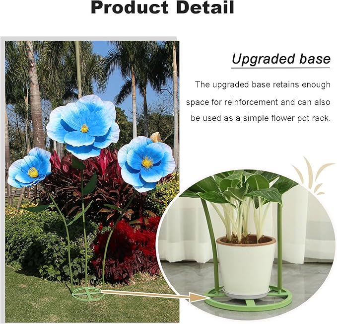 5.9 Ft Large Paper Artificial Flowers,Giant Flowers for Decoration,Standing Huge Handcrafted Poppy Flowers for Garden,Hotel,Office,Photography Props,Wedding,Art Gallery,Shop Window Display(B-Blue)