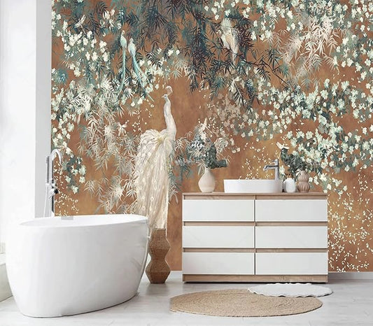 Cliouar-Wall Mural Wallpaper for Bedroom Living Room White Peacock Peel and Stick 160" x 114"