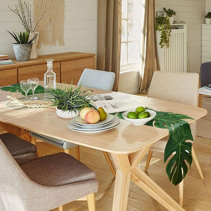AerWo 4Pcs Artificial Palm Leaves Table Runners 72 Inch, Tropical Palm Leaves Table Runner Faux Leaf Table Cloth for Wedding Hawaiian Luau Jungle Summer Party Tropical Baby Shower Table Decorations