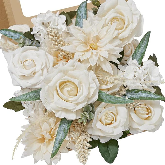 Serwalin Artificial Flowers Beige Champagne Fake Silk Flowers for DIY Wedding Bridal Bouquets, Boho Wedding Cake Flowers for Table Centerpieces Arrangements Party Baby Shower Home Decorations